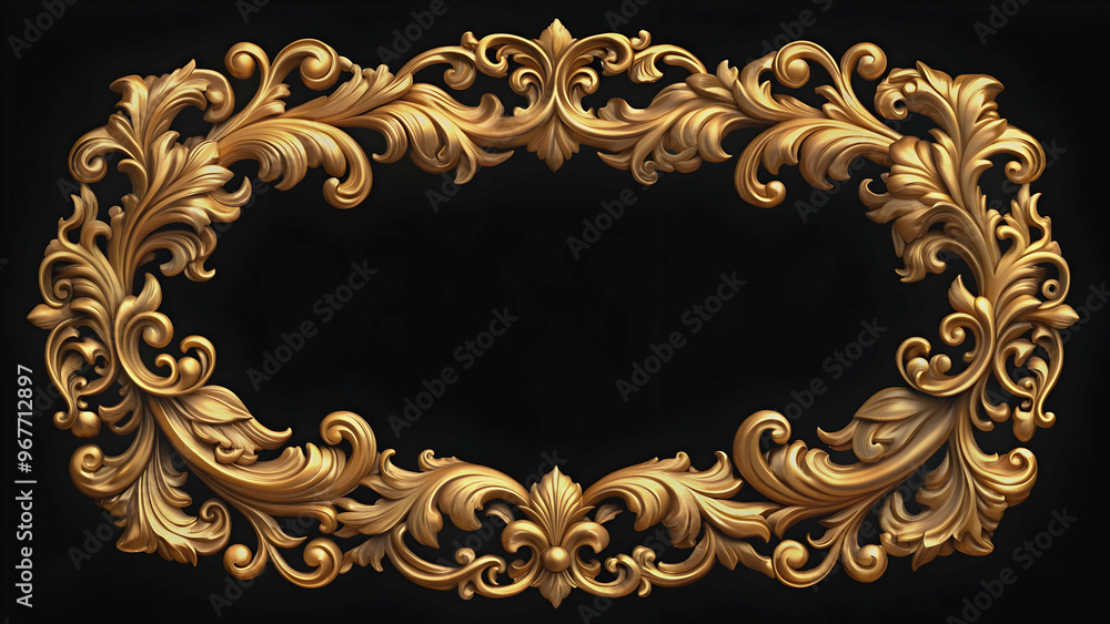 Golden border frame with intricate Baroque Victorian design, perfect for adding a touch of luxury to photos or artwork Golden border frame with intricate Baroque Victorian design, perfect for adding a touch of luxury to photos or artwork