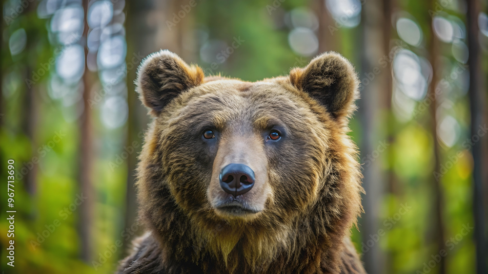 Obraz premium A close-up photo of a brown bear in the forest, wildlife, nature, animal, bear, forest, mammal, fur, outdoors