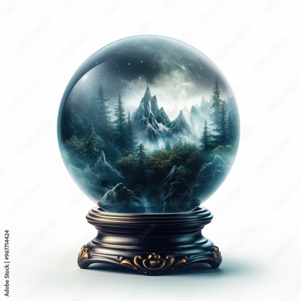 A mystical snow globe featuring a serene mountain landscape, embodying tranquility and wonder in a captivating glass sphere. A mystical snow globe featuring a serene mountain landscape, embodying tranquility and wonder in a captivating glass sphere.