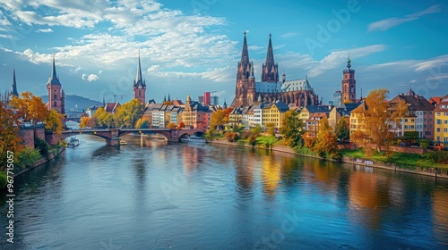 The Rhine River flows through Germany, France, Switzerland, the Netherlands and other countries in Western Europe. It passes through beautiful cities, medieval castles, and lush green landscapes.