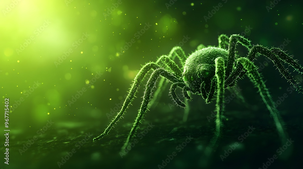 A close-up view of a spider against a green background, highlighting its intricate details and unique features. A close-up view of a spider against a green background, highlighting its intricate details and unique features.