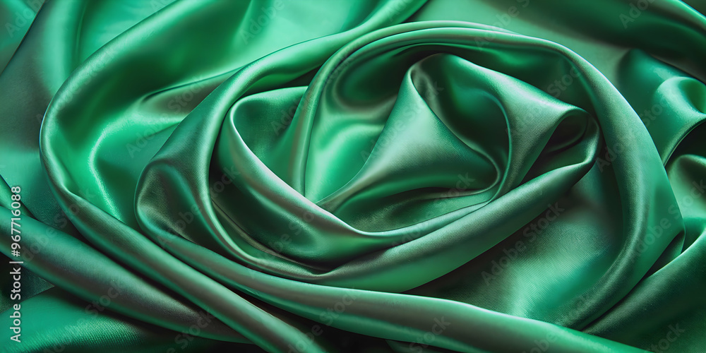 Obraz premium Smooth emerald green silk fabric with a subtle sheen, textile, smooth, soft, fabric, green, emerald, luxurious, elegant