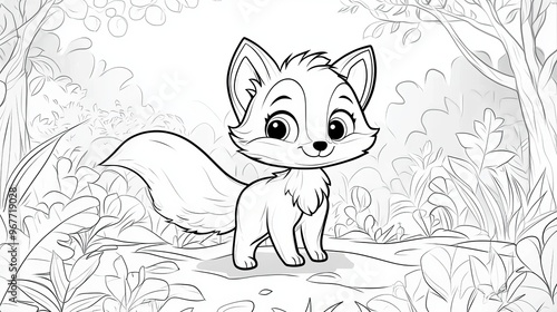 A fun picture of a cute fox that kids can color in. photo