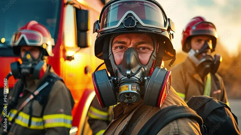 Volunteer firefighters or rescuers wear gas masks and are ready to work in hazardous areas. Volunteer firefighters or rescuers wear gas masks and are ready to work in hazardous areas.