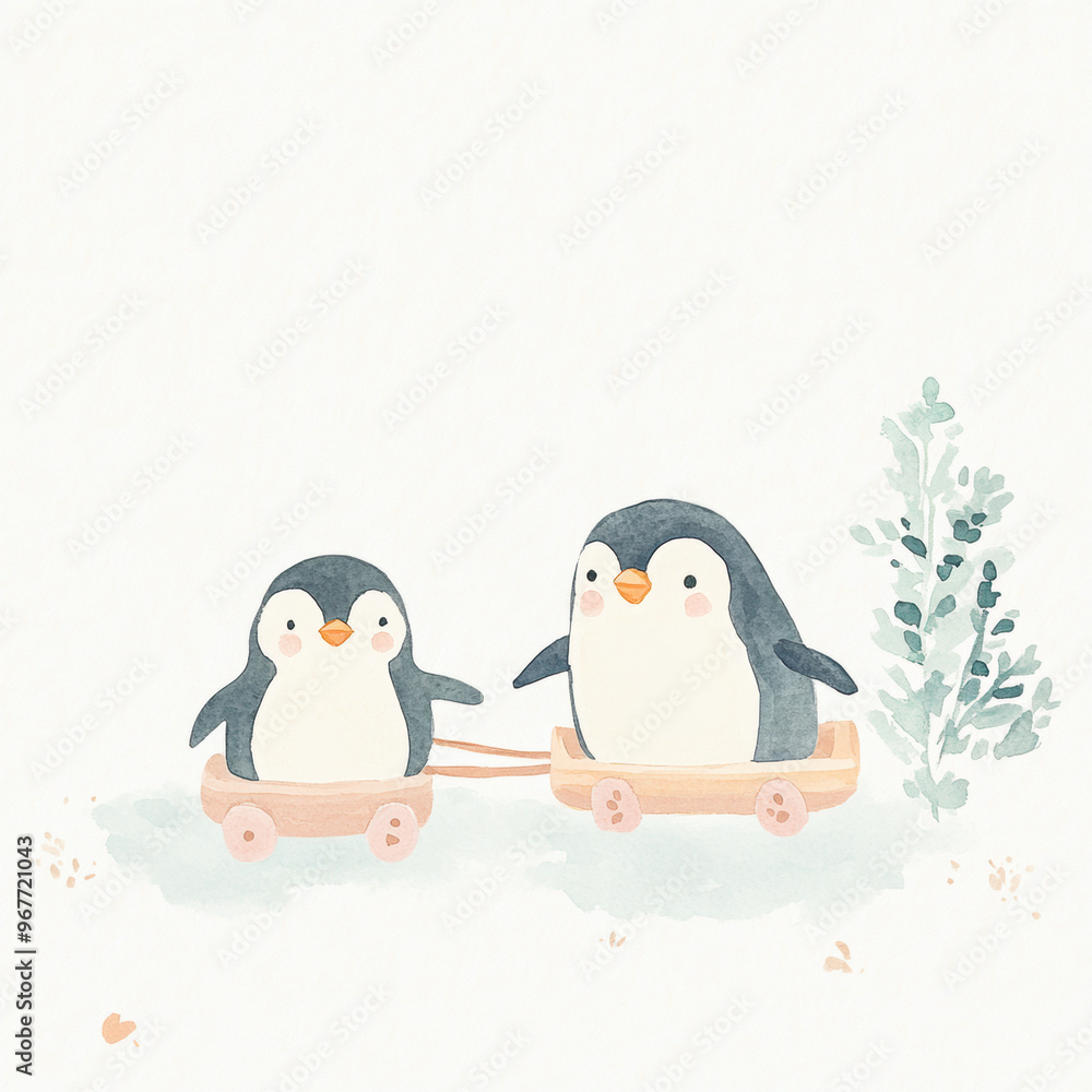 Naklejka premium Penguin Friends on Wagon.