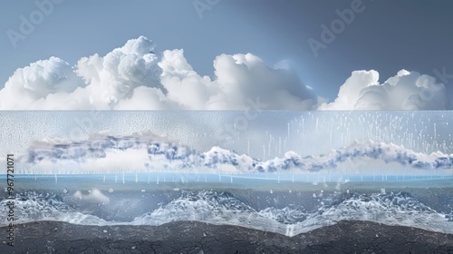 Cross-section of a warm front, explaining how it lifts cold air and creates widespread cloud cover and precipitation photo