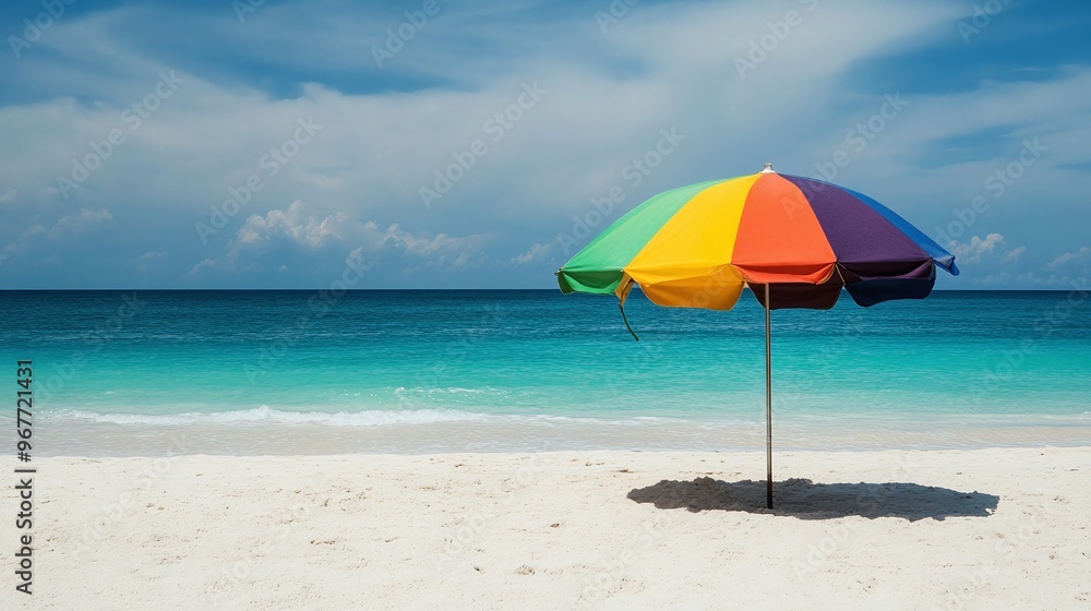 serene beach view with an umbrella on the sand, capturing the essence of summer relaxation and outdoor enjoyment by the ocean serene beach view with an umbrella on the sand, capturing the essence of summer relaxation and outdoor enjoyment by the ocean