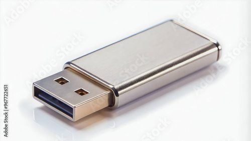 A close-up shot of a USB flash drive on a white background, data storage, technology, portable, memory stick