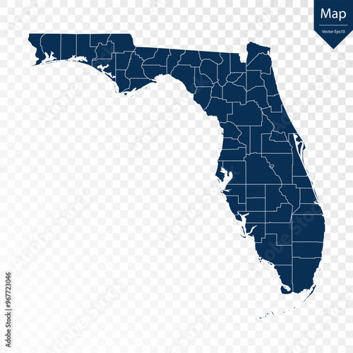 Transparent - High Detailed Blue Map of Florida. Vector eps10.	
