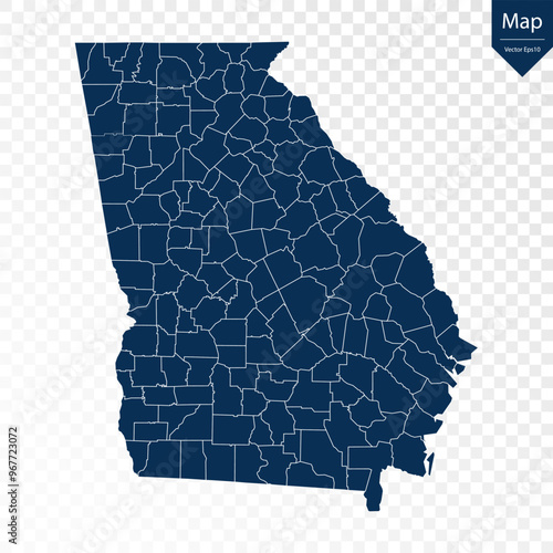 Transparent - High Detailed Blue Map of Georgia. Vector eps10.	
