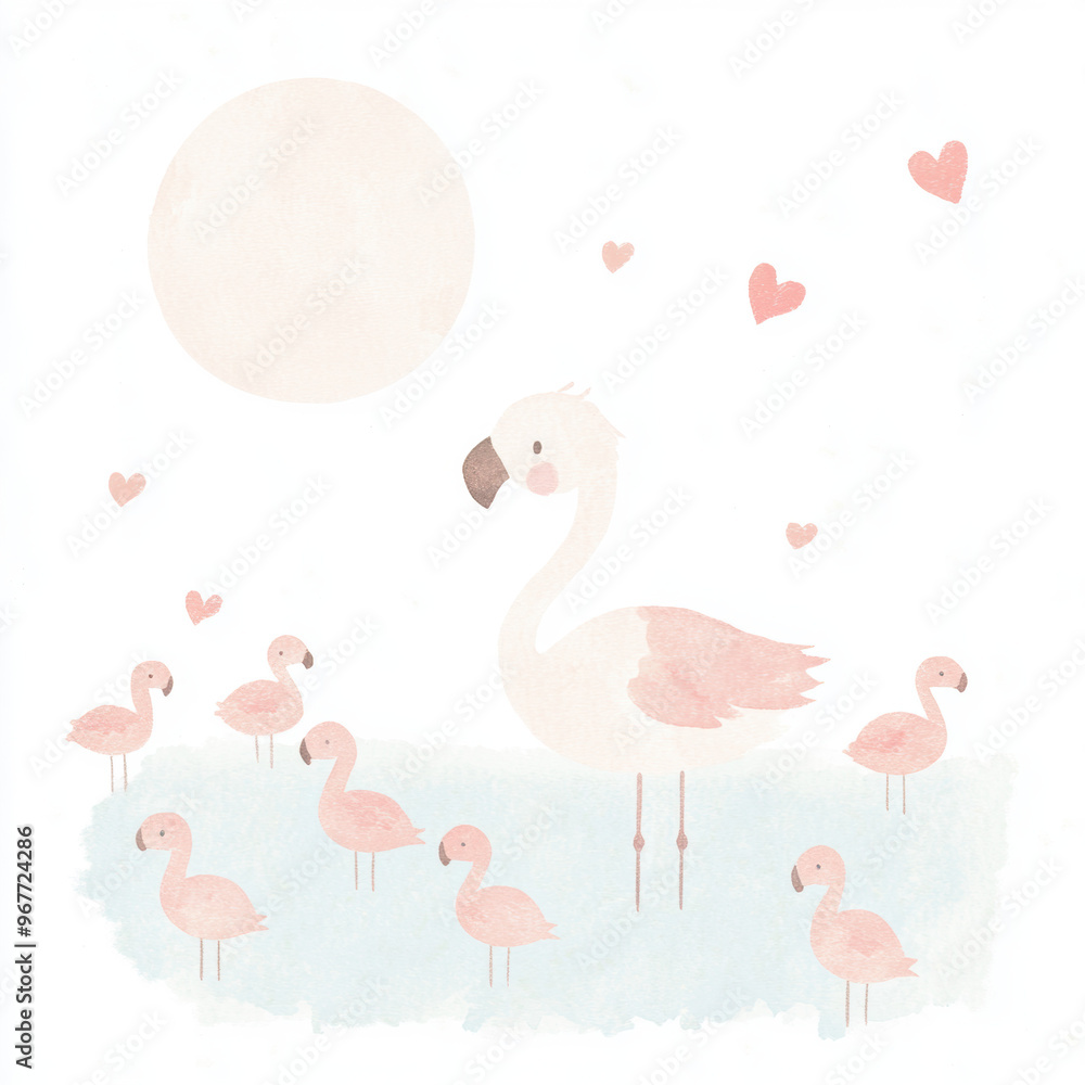 Flamingo Family Watercolor. Flamingo Family Watercolor.