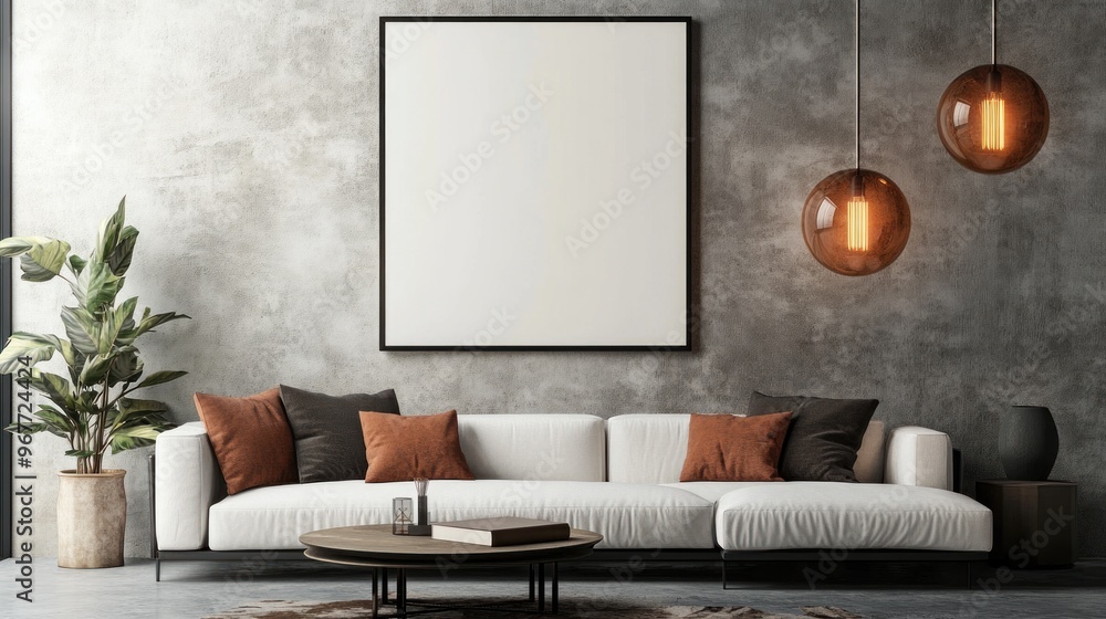 Modern Living Room with a Large Blank Canvas Modern Living Room with a Large Blank Canvas