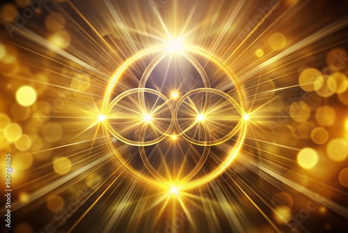 A blurred abstract background features a sharp, golden focus symbol, represented by a stylized pair of overlapping photo