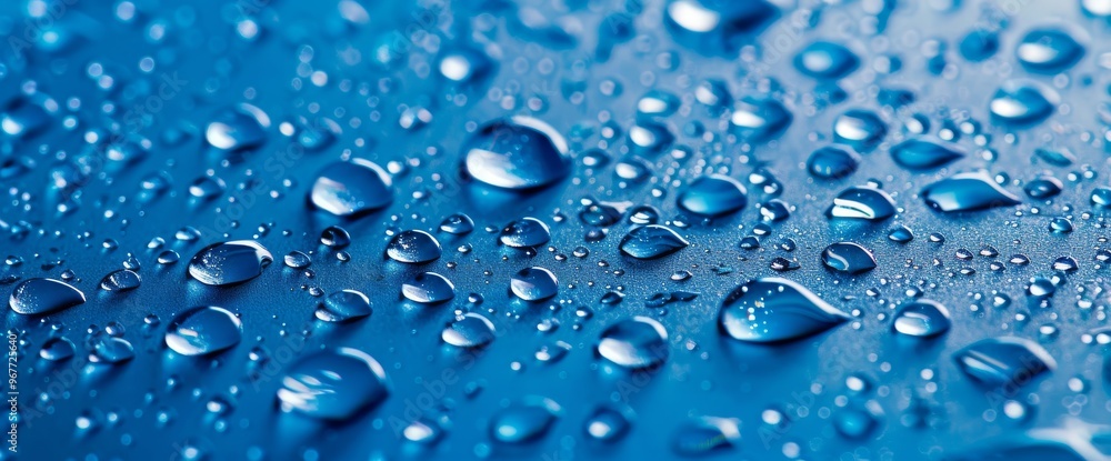 Tranquil Blue Waters: Close-Up High Detail Water Droplets on Blue Background - High Resolution Stock Photo Tranquil Blue Waters: Close-Up High Detail Water Droplets on Blue Background - High Resolution Stock Photo