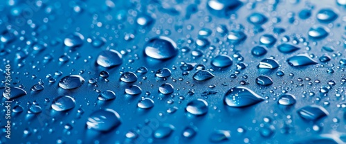 Tranquil Blue Waters: Close-Up High Detail Water Droplets on Blue Background - High Resolution Stock Photo