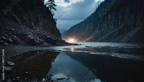 Lake Lost in Cloudy Summer: The Expeditioner's Globetrot Surrounded in Landslide photo