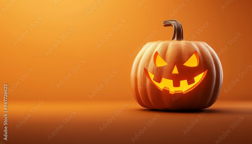 Jack-o'-Lantern with Space for Text on Plain Orange Background Jack-o'-Lantern with Space for Text on Plain Orange Background