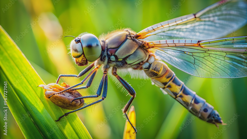 Dragonfly eating a bee on grass, wildlife, nature, insect, predator, feeding, dragonfly, bee, grass, green, yellow, black, wings Dragonfly eating a bee on grass, wildlife, nature, insect, predator, feeding, dragonfly, bee, grass, green, yellow, black, wings