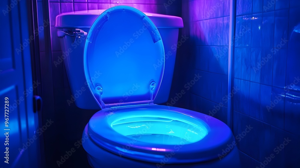 Invisible Bacteria on Toilet Seat Revealed by UV Light,Dark Background