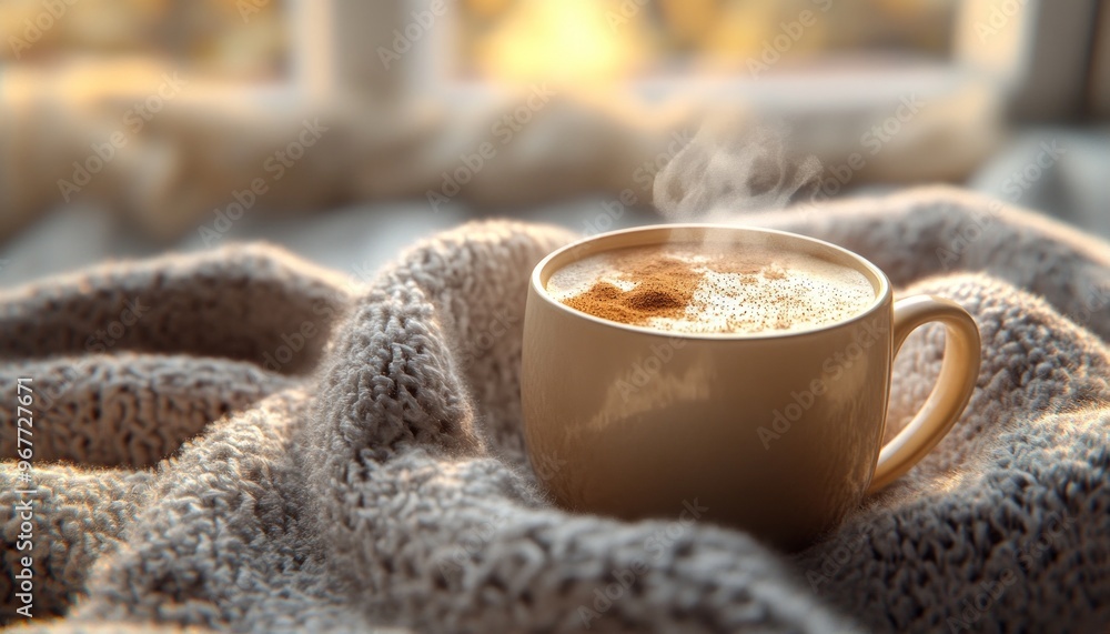 Cozy Chai Latte and Wool Blanket in Warm Autumn Setting Cozy Chai Latte and Wool Blanket in Warm Autumn Setting
