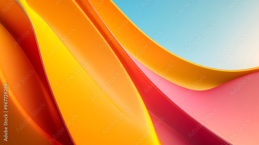 Abstract illustration featuring vibrant wavy patterns in orange, yellow, and pink tones against a light blue backdrop, evoking warmth and creativity Abstract illustration featuring vibrant wavy patterns in orange, yellow, and pink tones against a light blue backdrop, evoking warmth and creativity