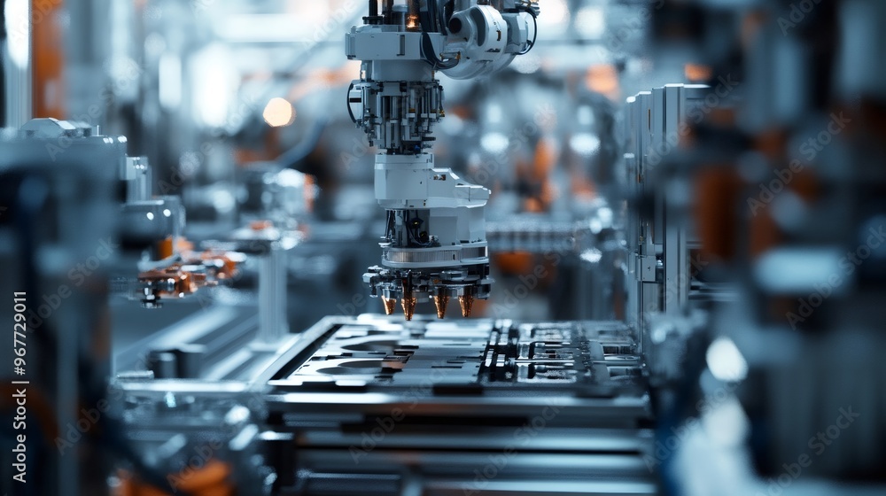 Close up of a robotic arm in an automated production line. Close up of a robotic arm in an automated production line.