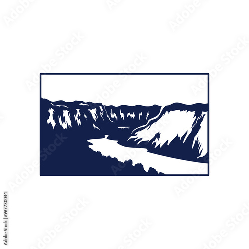 Square Vintage Retro Rocky Canyon Ravine with River Creek Illustration for Outdoor Adventure T Shirt Design