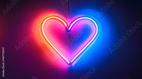 A vibrant neon heart glowing softly against a dark backdrop, radiating warmth and love in a lively atmosphere