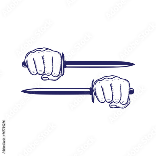 Hand Drawn Sketch Hand Hold Dagger Knife Sword Weapon Illustration