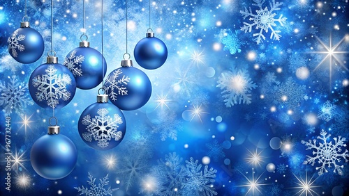 Blue christmas background with snowflakes and christmas balls .generative AI