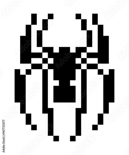 Black spider pixel art. Halloween character icon. retro style.