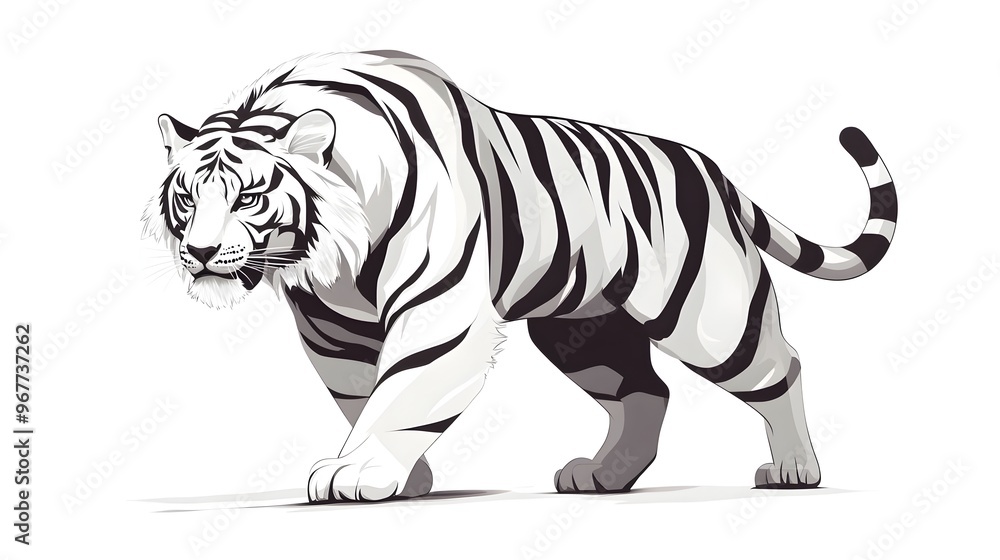Obraz premium Powerful Striped Tiger Stalking its Prey in the Wild Jungle Landscape