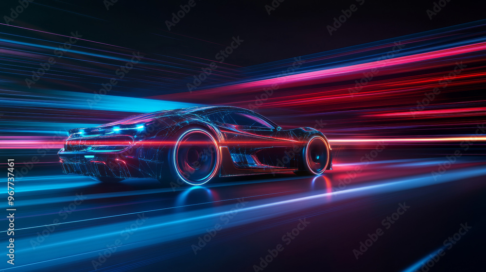 High-speed sport car concept with abstract tech background. High-speed sport car concept with abstract tech background.