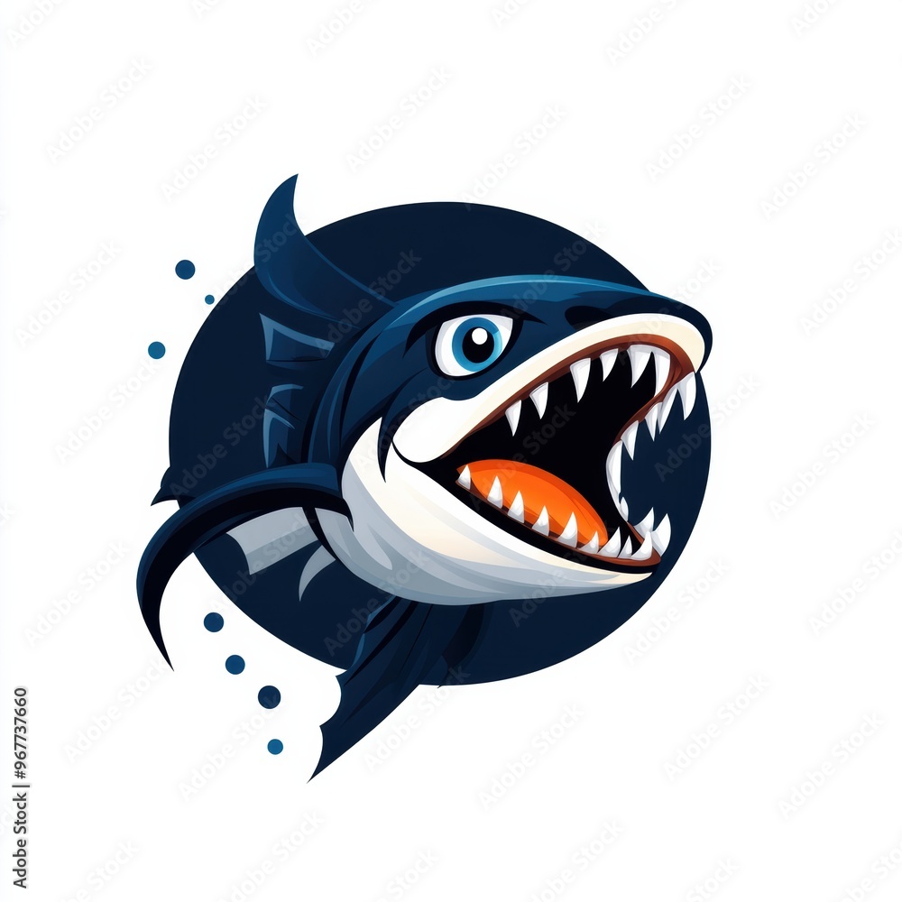 Fototapeta premium A fierce and colorful illustration of a shark, showcasing its sharp teeth and dynamic features, perfect for marine themes.