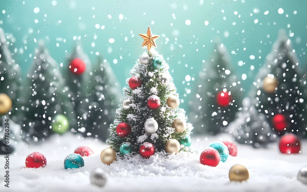 Christmas holiday background, Merry Christmas poster design, small snow Christmas tree with balls with greeting text. Christmas holiday background, Merry Christmas poster design, small snow Christmas tree with balls with greeting text.