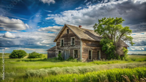 Abandoned farm house with overgrown vegetation in rural Alberta, Abandoned, farm house, north, Hanna, Alberta, overgrown