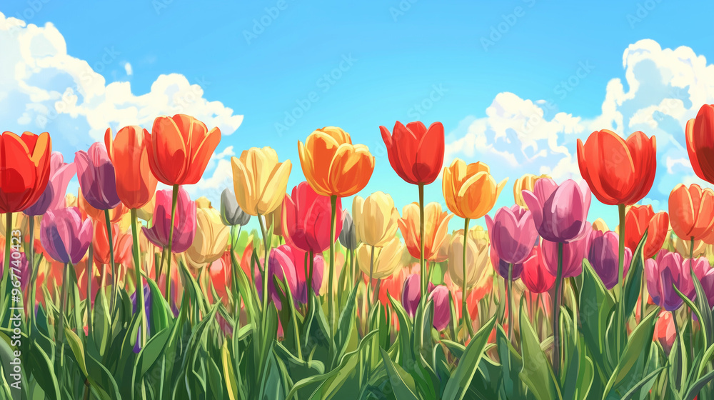 A vibrant field of tulips in full bloom
A vibrant field of tulips in full bloom
