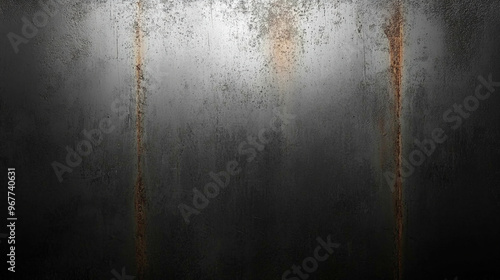 gritty, grunge-style steel texture with rust patterns and soft blur effects. The metallic surface has a worn, aged appearance, evoking themes of decay, strength, industrial history, and resilience