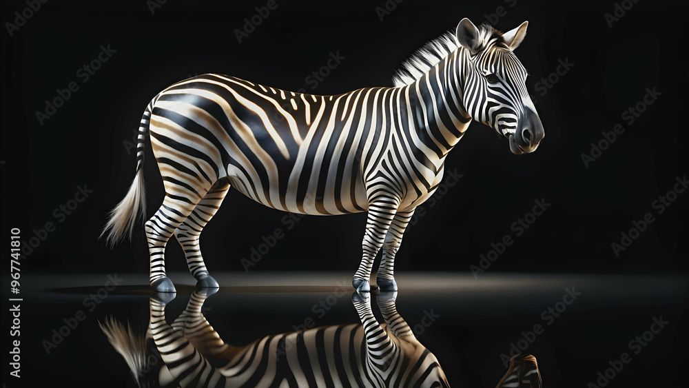 Naklejka premium Chrome effect animal with reflective black background, chrome, effect, animal, black, background, reflective, shiny, metallic