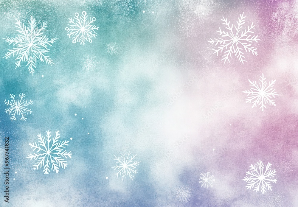 Pastel watercolor background with white snowflakes. Soft and dreamy. Perfect for winter theme or holiday design. White snowflake pattern. Pastel watercolor background with white snowflakes. Soft and dreamy. Perfect for winter theme or holiday design. White snowflake pattern.