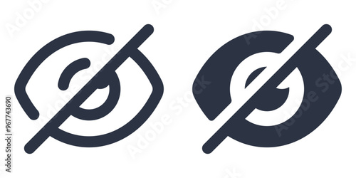 Hide or Crossed-Out Eye simple icons set designed in filled, outline, line and stroke style