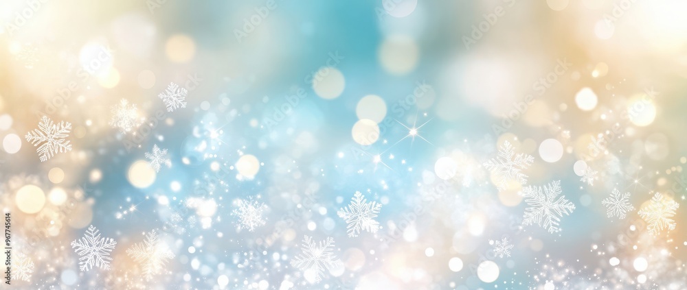 Abstract background with snowflakes and bokeh lights. Winter Christmas pastel blue banner. Space for text. Vector illustration. Abstract background with snowflakes and bokeh lights. Winter Christmas pastel blue banner. Space for text. Vector illustration.