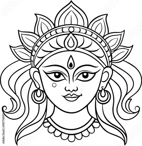 durga devi line art illustration