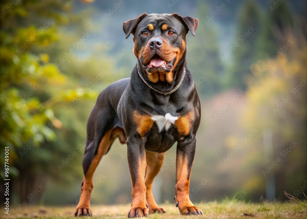 A muscular rottweiler-pitbull mix dog stands alert, ears perked, with a slight underbite, showcasing its powerful build A muscular rottweiler-pitbull mix dog stands alert, ears perked, with a slight underbite, showcasing its powerful build