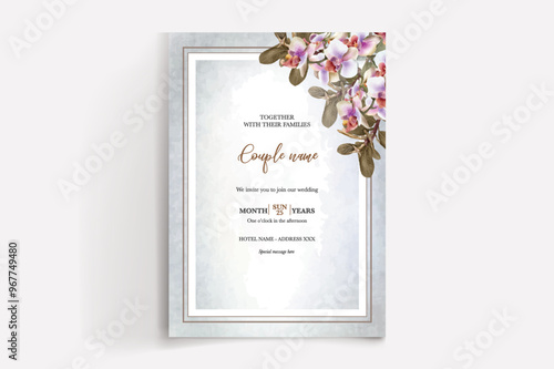 WEDDING INVITATION FRAME WITH FLOWER DECORATIONS WITH FRESH LEAVES