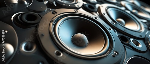 Close up of sub woofers audio music bass speakers background wallpaper AI generated image