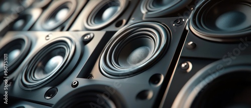 Close up of sub woofers audio music bass speakers background wallpaper AI generated image