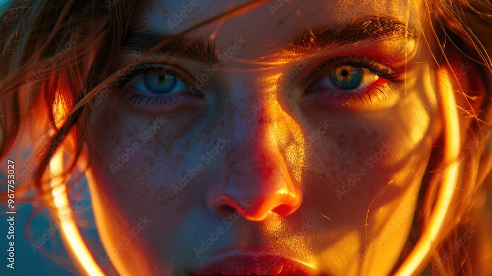 A portrait using a ring light, creating circular catchlights in the subject eyes A portrait using a ring light, creating circular catchlights in the subject eyes