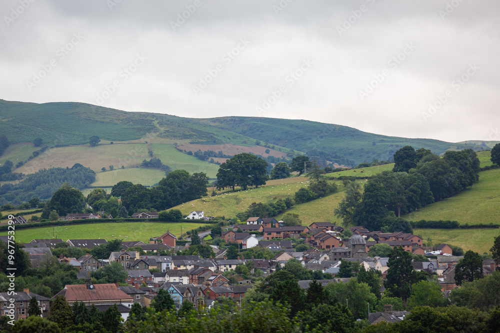 Obraz premium View of Builth Wells and the surrounding hills, Image shows a small Welsh town near the Royal Welsh showground in central Wales