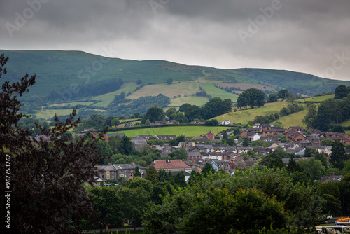 View of Builth Wells and the surrounding hills, Image shows a small Welsh town near the Royal Welsh showground in central Wales